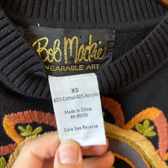 Bob Mackie Wearable Art Black Embroidered Paisley Sweater XS Long Sleeve - Picture 5 of 7